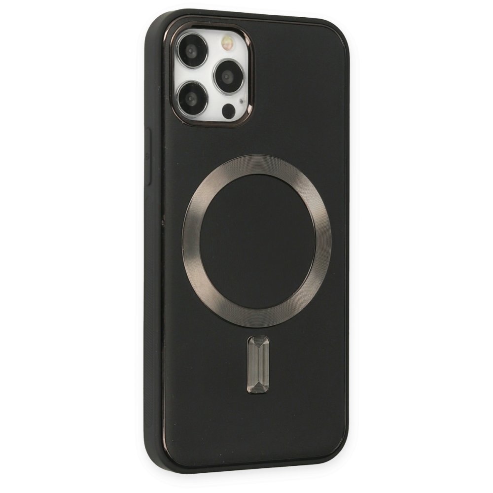  iPhone 12 Pro Kılıf Coco Deri Magneticsafe Silikon - Siyah