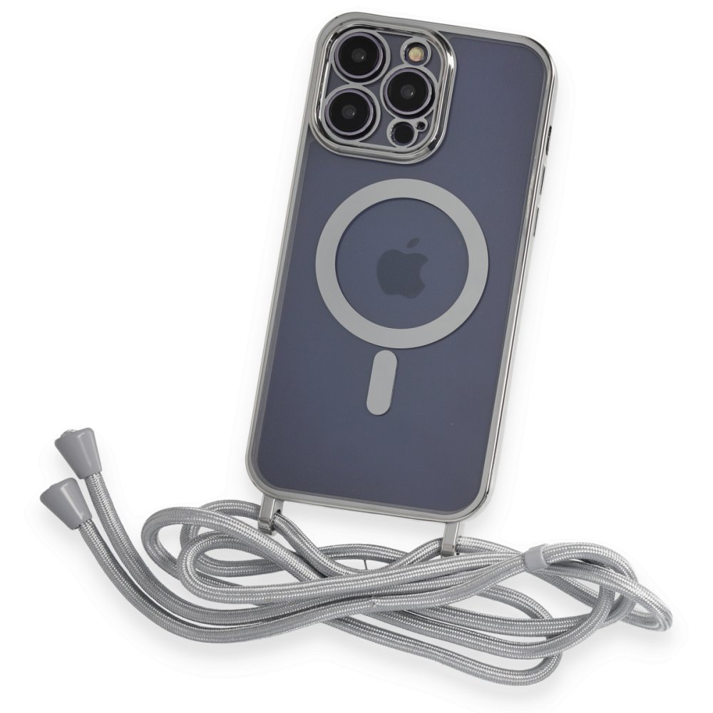  iPhone 13 Pro Max Kılıf Divo Lazer Askılı Magsafe Kapak - Gümüş