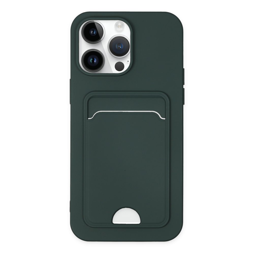  iPhone 14 Pro Kılıf Kelvin Kartvizitli Silikon - Koyu Yeşil