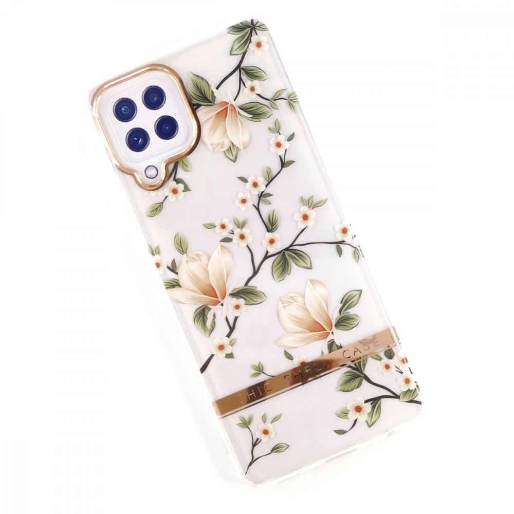 Samsung Galaxy M22 Kılıf Çiçekli Silikon - Gümüş Samsung Galaxy M22 Kılıf Çiçekli Silikon - Gümüş