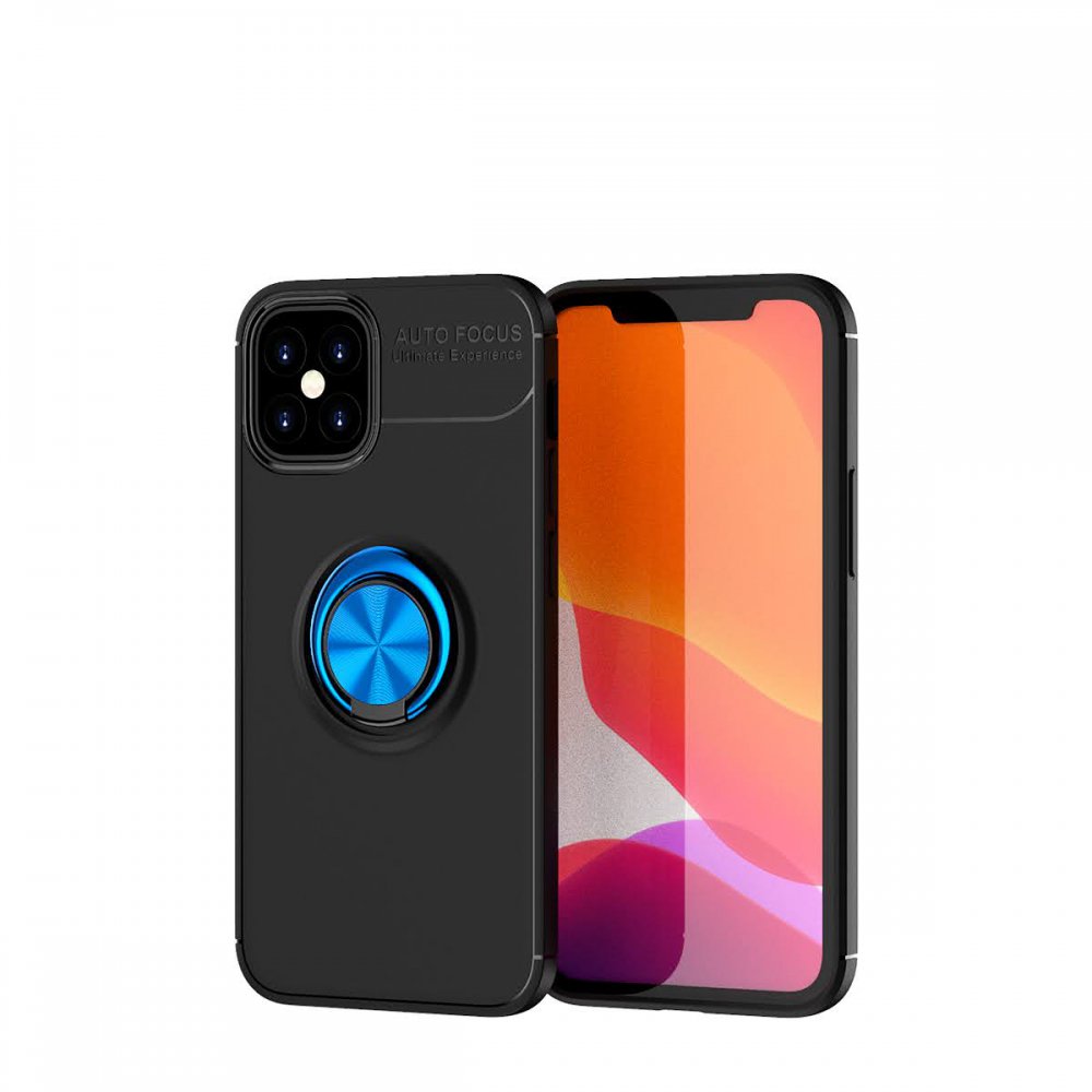 iPhone 12 Mini Kılıf Range Yüzüklü Silikon - Siyah-Mavi  iPhone 12 Mini Kılıf Range Yüzüklü Silikon - Siyah-Mavi