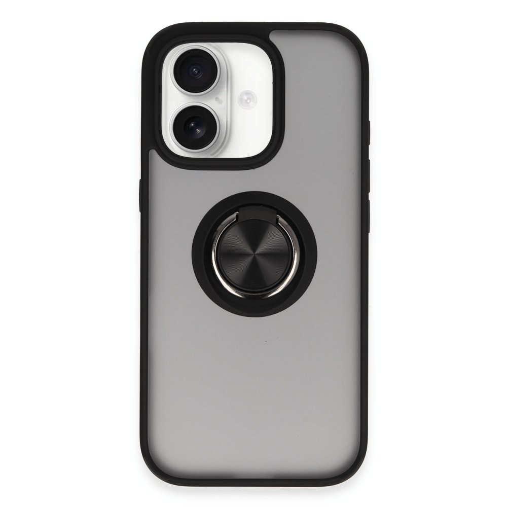  iPhone 16 Kılıf Montreal Yüzüklü Silikon Kapak - Siyah
