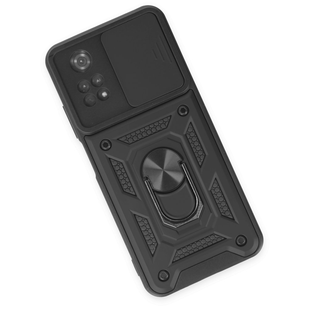  Xiaomi Poco M4 Pro 4G Kılıf Pars Lens Yüzüklü Silikon - Siyah