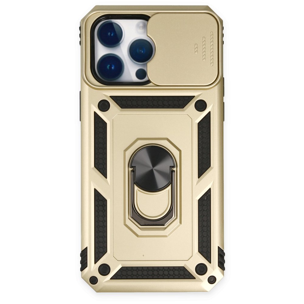  iPhone 14 Pro Max Kılıf Pars Lens Yüzüklü Silikon - Gold