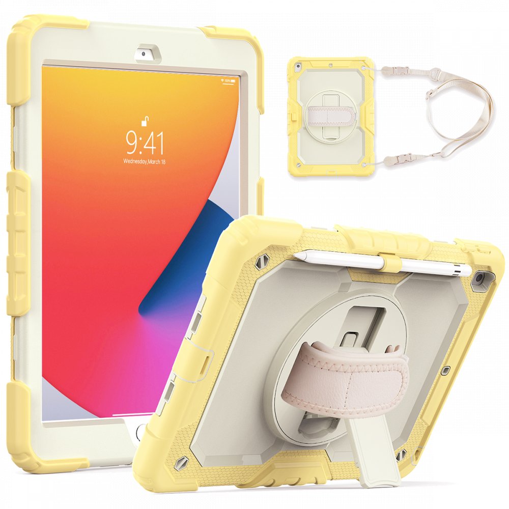  iPad 10.2 (8.nesil) Kılıf Strap New Tablet Kapak - Sarı
