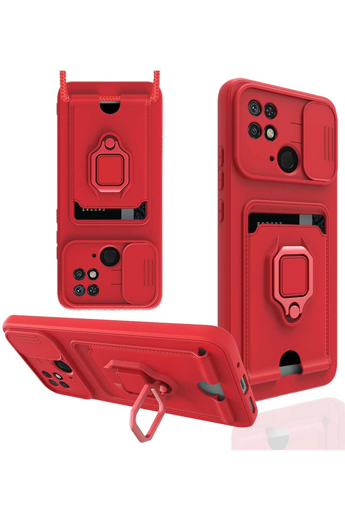 Redmi 10C Kılıf Zuma Kartvizitli Yüzüklü Silikon - Kırmızı