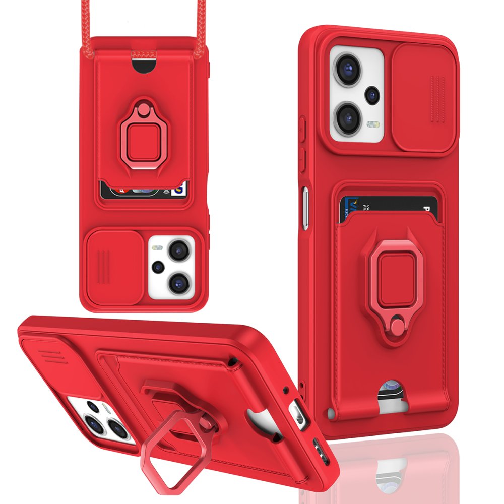 Redmi Note 12 Pro 5G Kılıf Zuma Kartvizitli Yüzüklü Silikon - Kırmızı