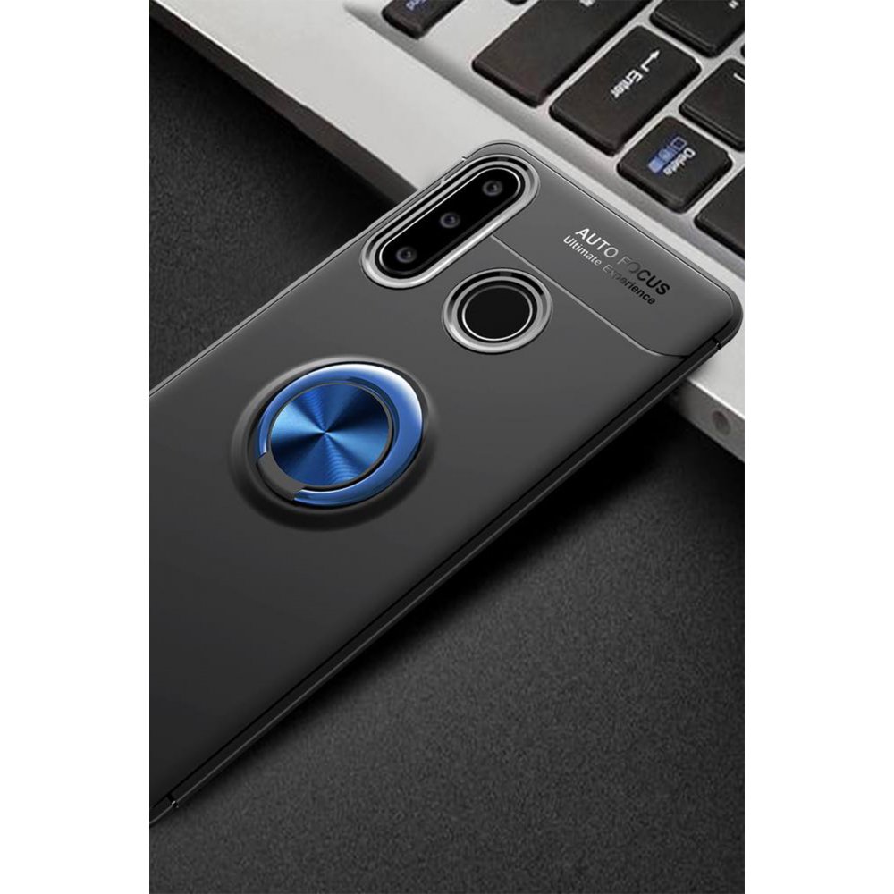 Huawei Y6P Kılıf Range Yüzüklü Silikon - Siyah-Mavi  Huawei Y6P Kılıf Range Yüzüklü Silikon - Siyah-Mavi