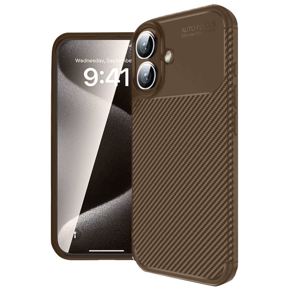  iPhone 16 Kılıf Auto Focus Karbon Kapak - Kahverengi