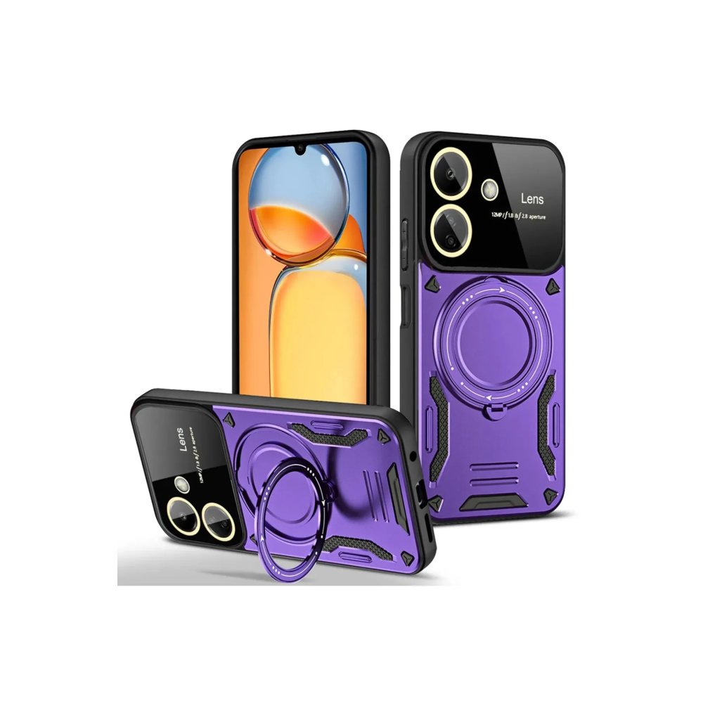 Xiaomi Poco C65 Kılıf Joy Lens Standlı Kapak - Mor