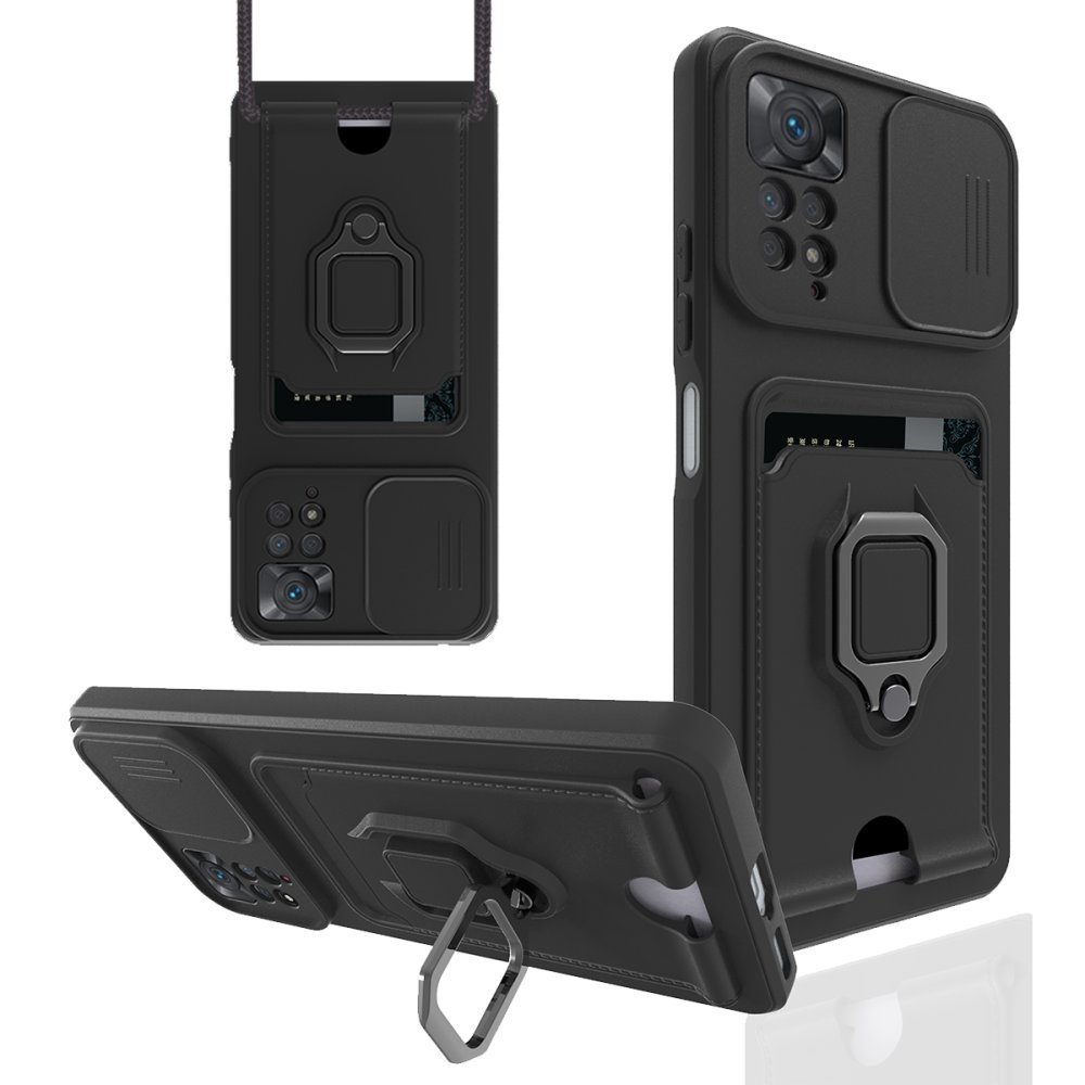 Redmi Note 12 Pro 4G Kılıf Zuma Kartvizitli Yüzüklü Silikon - Siyah