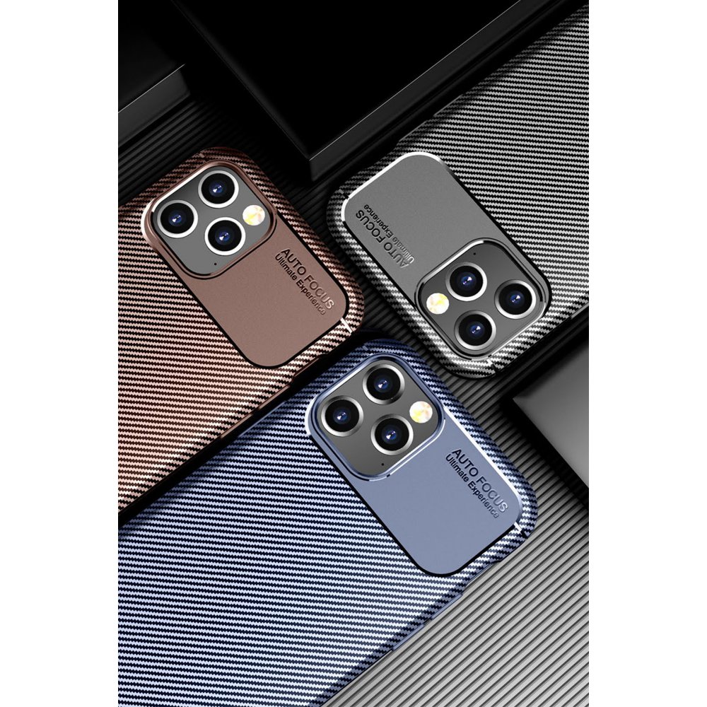  iPhone 12 Pro Max Kılıf Auto Focus Karbon Kapak - Kahverengi