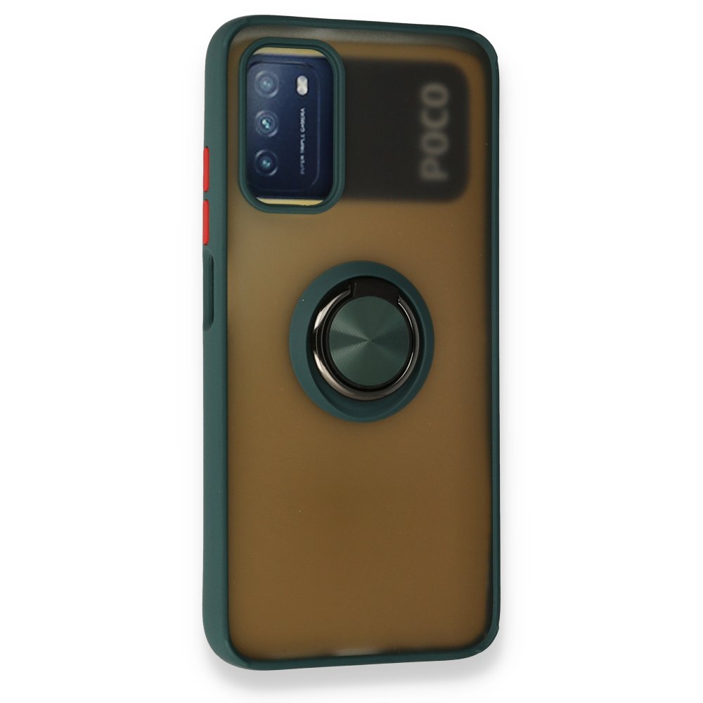 Redmi 9T Kılıf Montreal Yüzüklü Silikon Kapak - Yeşil