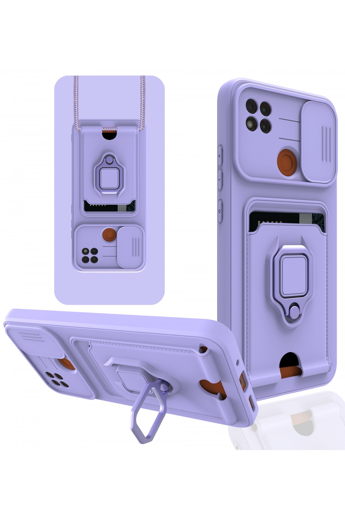 Redmi 9C Kılıf Zuma Kartvizitli Yüzüklü Silikon - Lila