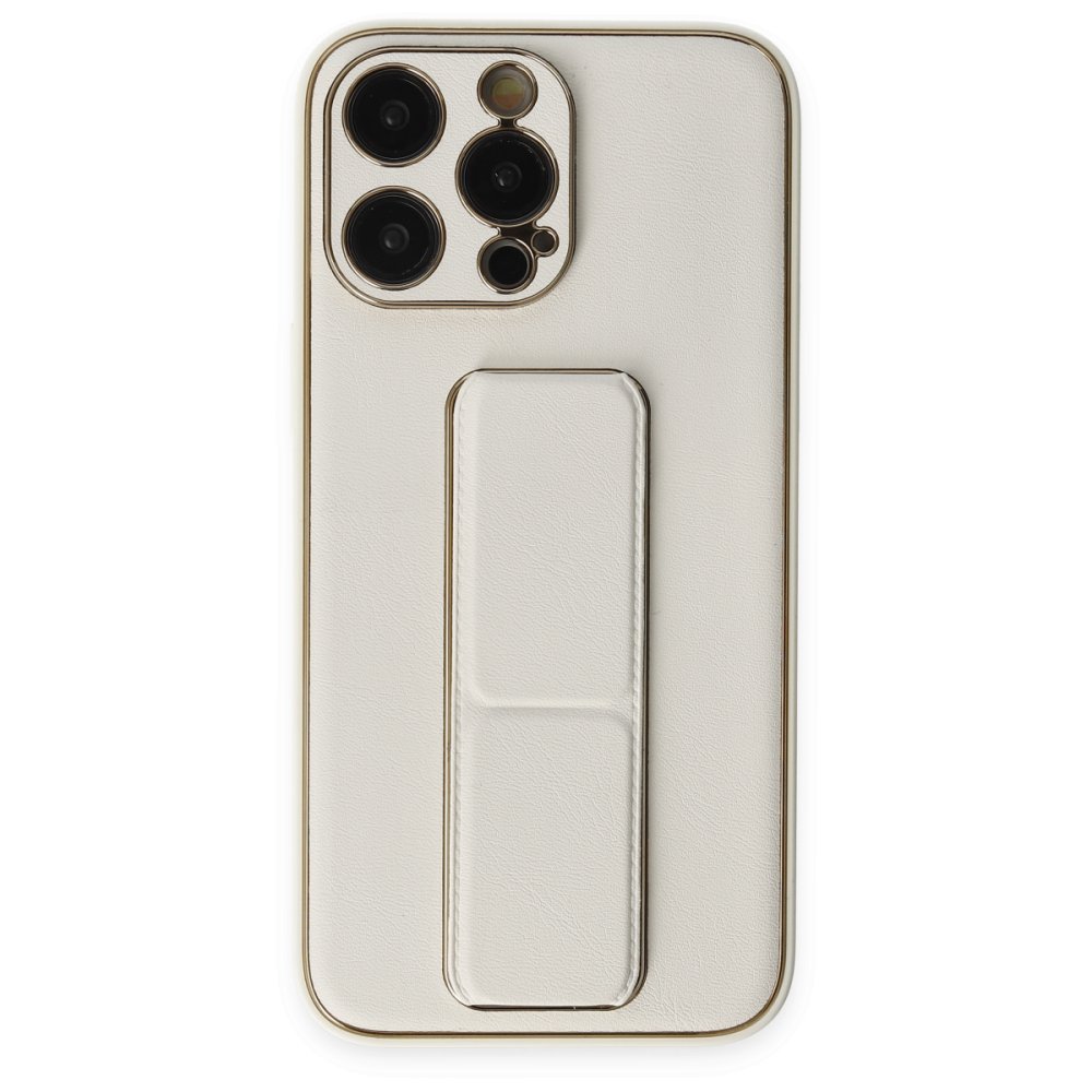 iPhone 13 Pro Kılıf Coco Deri Standlı Kapak - Beyaz  iPhone 13 Pro Kılıf Coco Deri Standlı Kapak - Beyaz