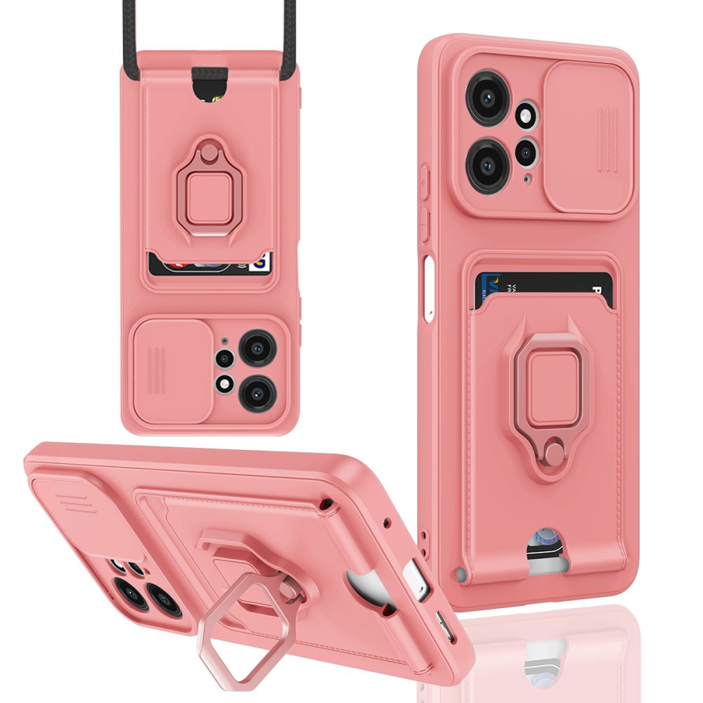Redmi Note 12 4G Kılıf Zuma Kartvizitli Yüzüklü Silikon - Pembe