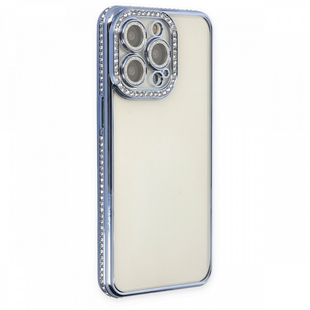  iPhone 13 Pro Kılıf Joke Taşlı Silikon - Mavi