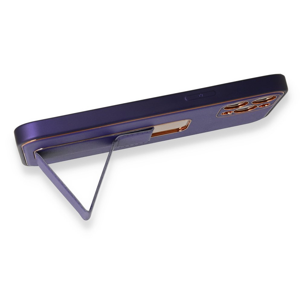  iPhone 12 Pro Max Kılıf Coco Deri Standlı Kapak - Mor