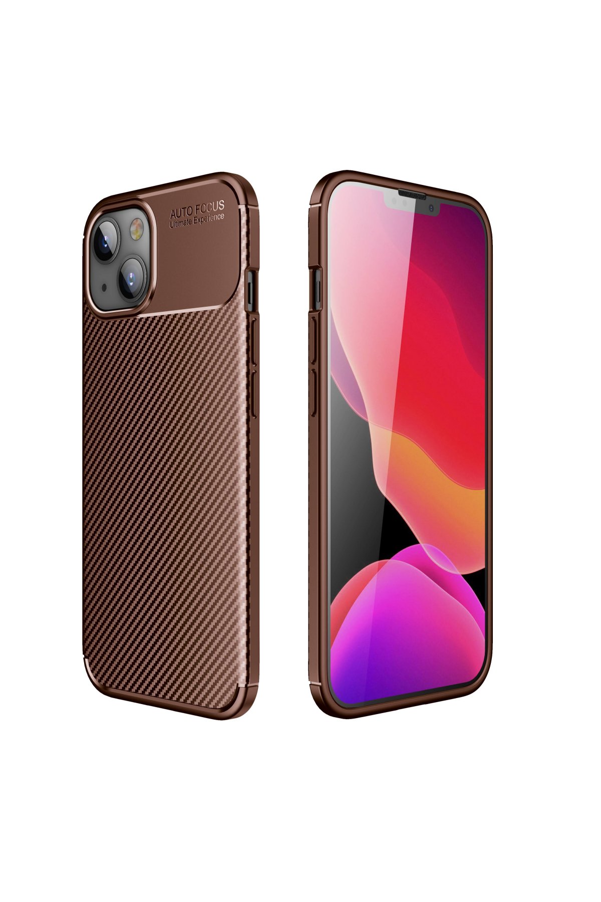  iPhone 13 Kılıf Auto Focus Karbon Kapak - Kahverengi