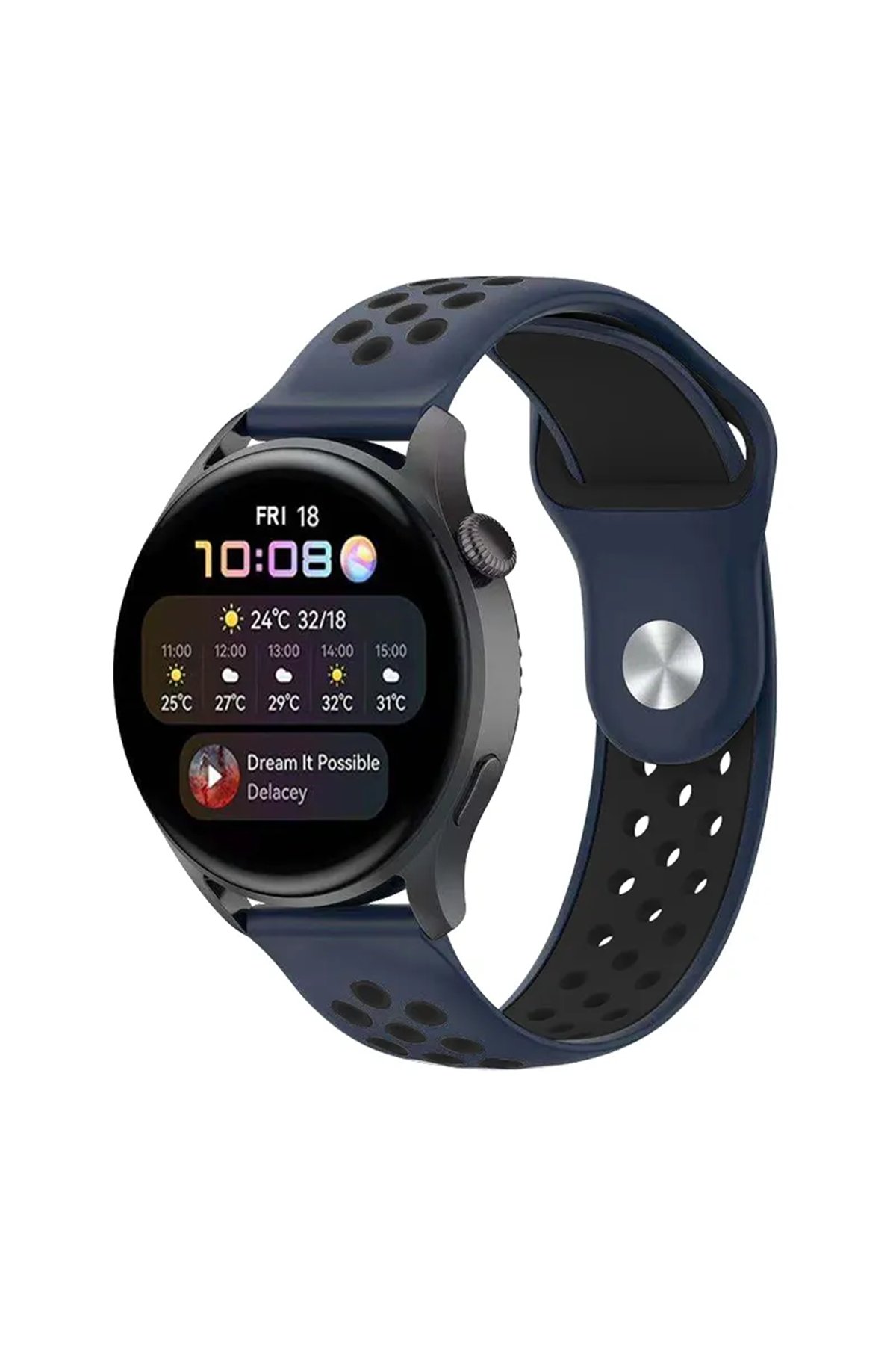  Watch 22mm Spor Delikli Kordon - Lacivert-Siyah