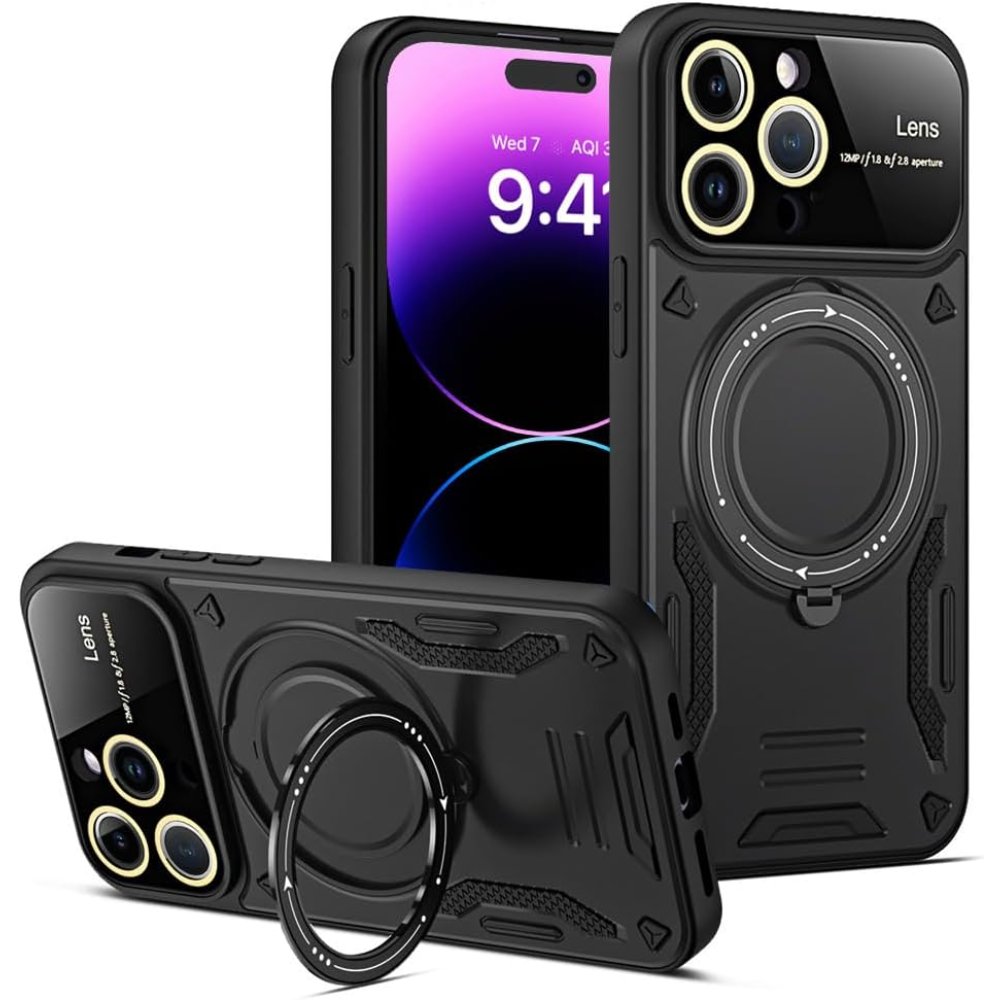  iPhone 16 Pro Kılıf Joy Lens Standlı Kapak - Siyah