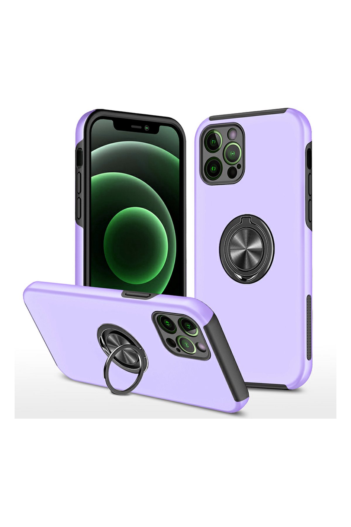  iPhone 12 Pro Max Kılıf Elit Yüzüklü Kapak - Mor