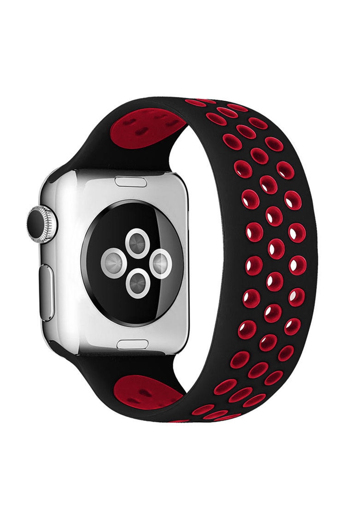 Apple Watch Ultra 49mm Ayarlı Delikli Silikon Kordon - Siyah-Kırmızı Apple Watch Ultra 49mm Ayarlı Delikli Silikon Kordon - Siyah-Kırmızı