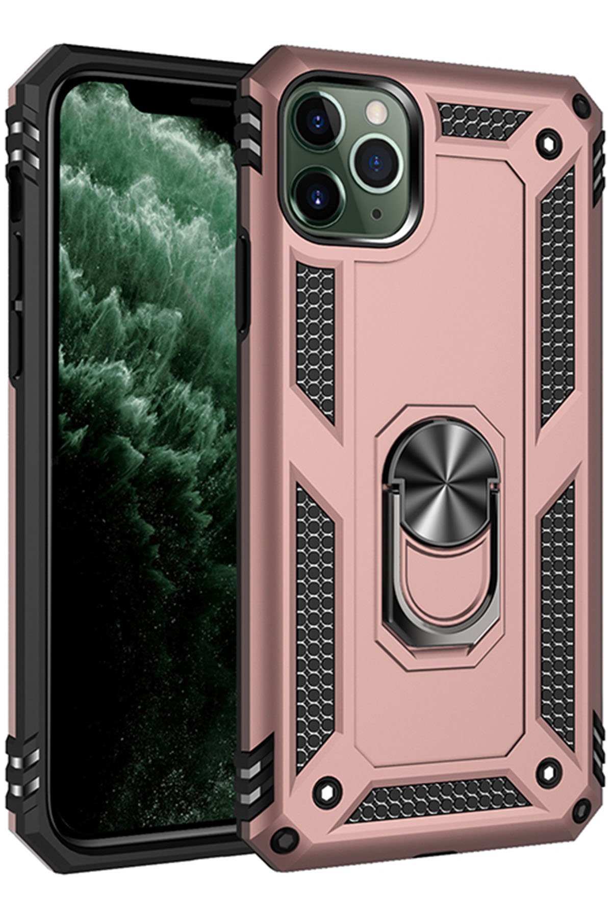  iPhone 11 Pro Max Kılıf Sofya Yüzüklü Silikon Kapak - Rose