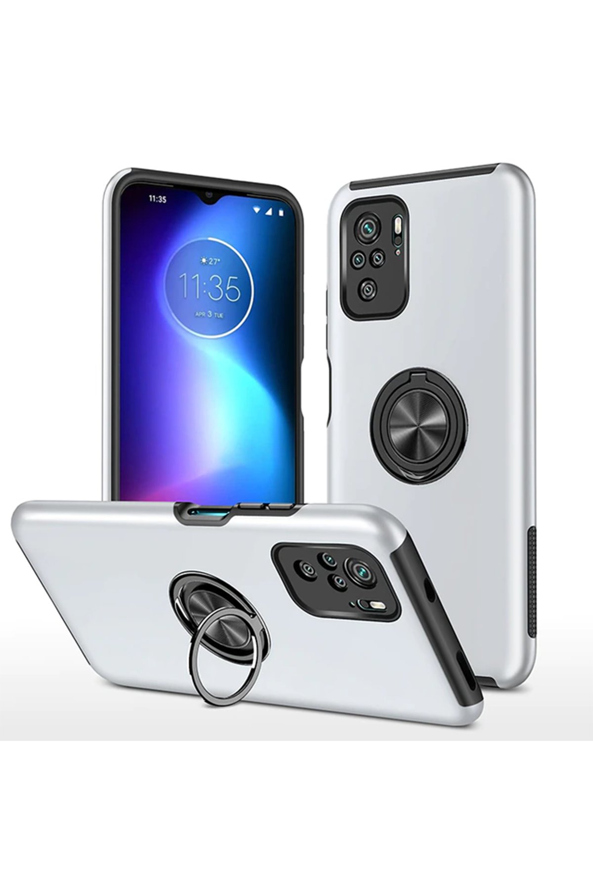  Xiaomi Poco F3 Kılıf Elit Yüzüklü Kapak - Gümüş