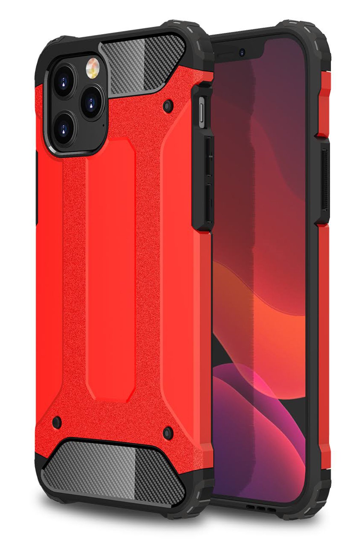  iPhone 12 Pro Max Kılıf Tank Silikon Kapak - Kırmızı