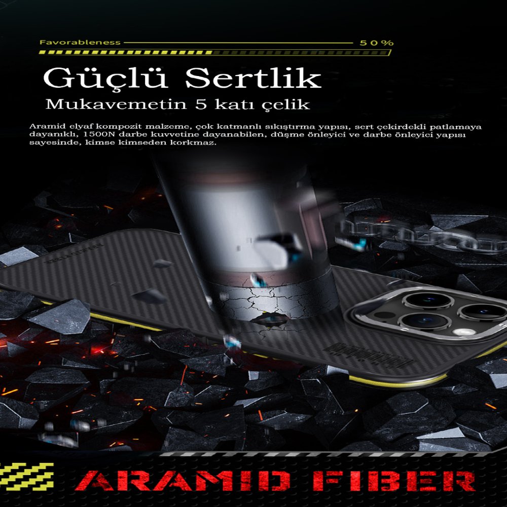 Joko iPhone 15 Pro Kılıf Aramid 600D Kevlar Karbon Fiber Magsafe Kapak - Lacivert