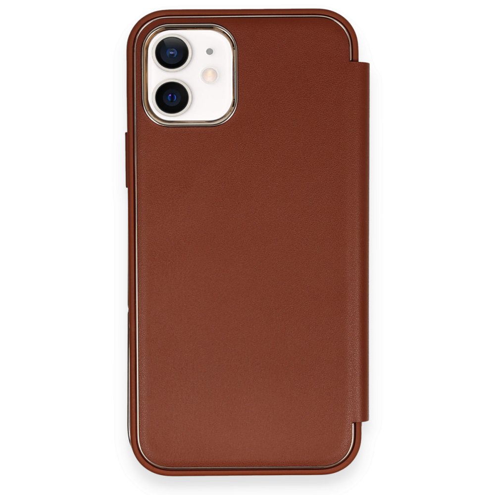  iPhone 11 Kılıf Dolpin Kapaklı - Kahverengi