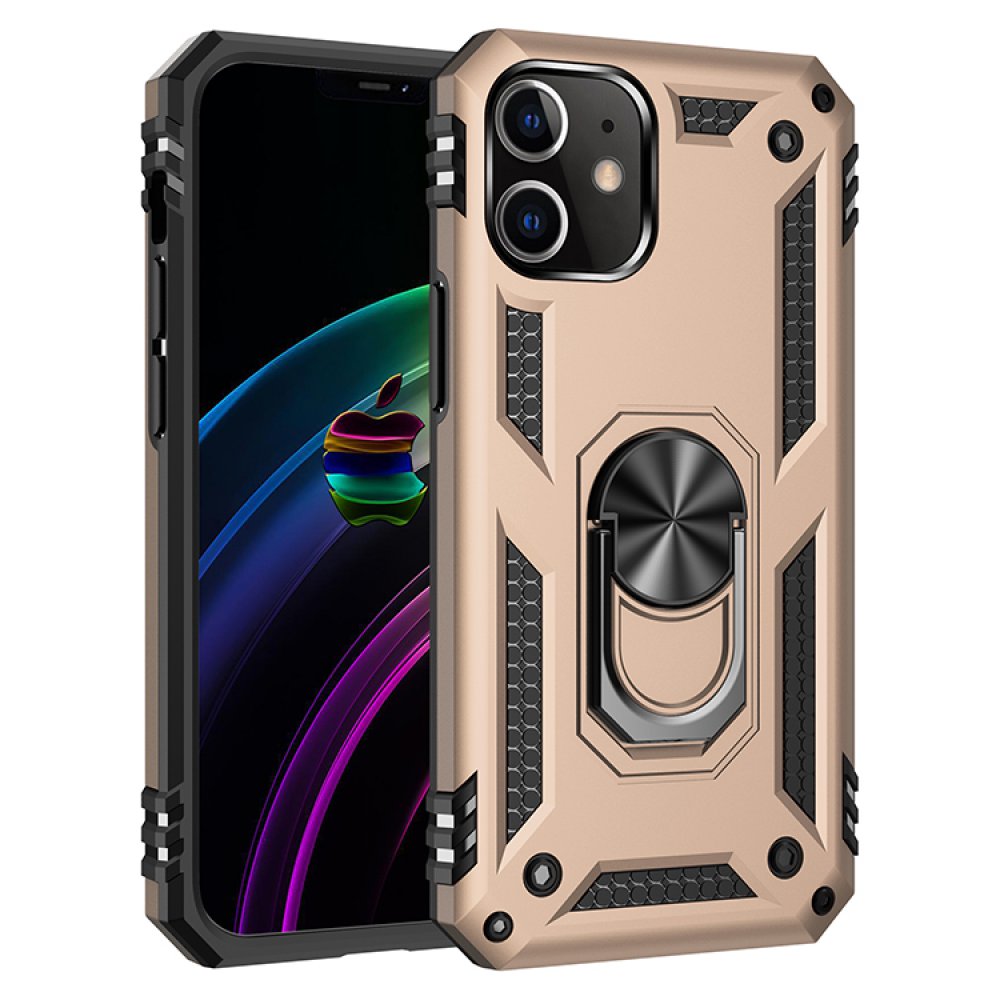  iPhone 12 Kılıf Sofya Yüzüklü Silikon Kapak - Gold