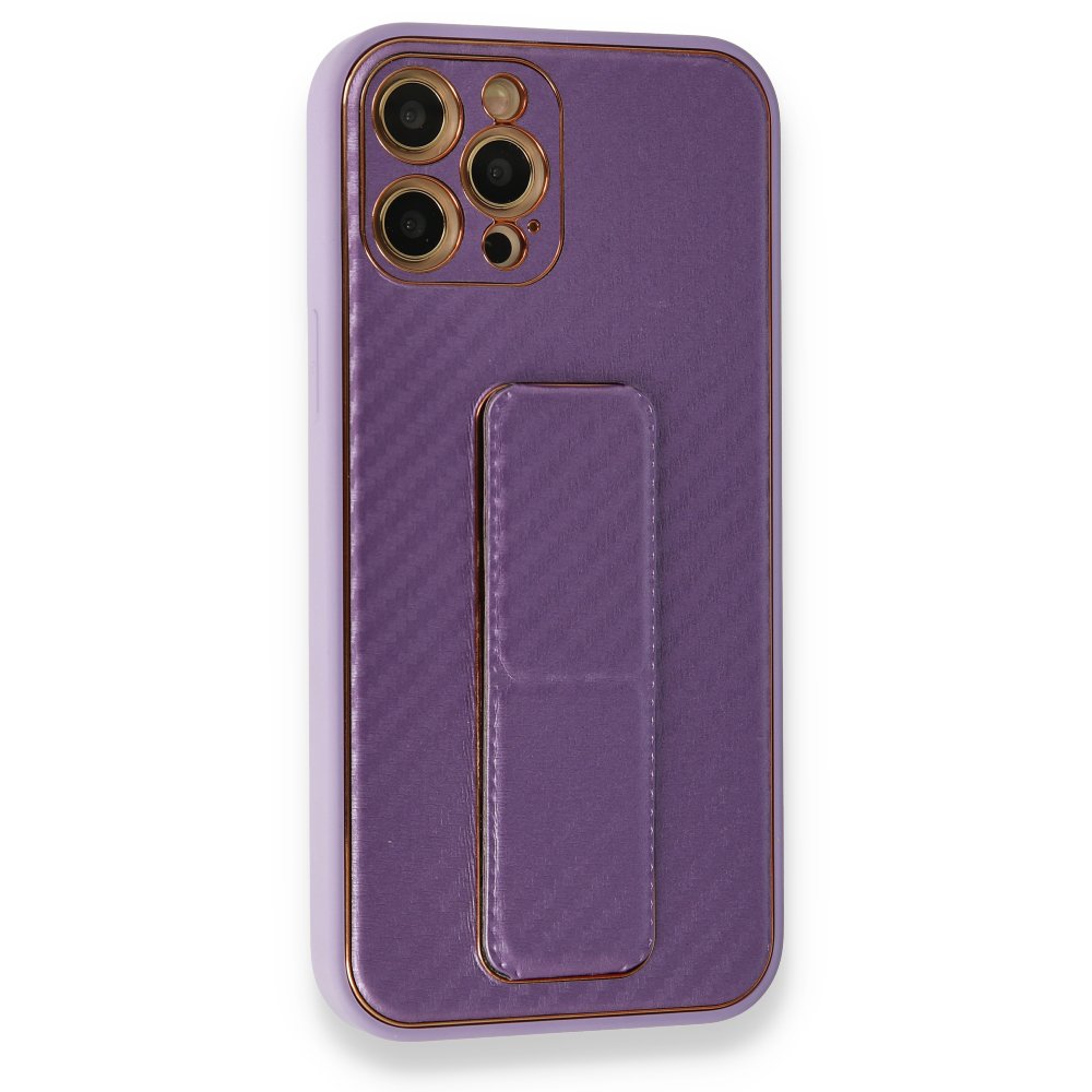  iPhone 12 Pro Max Kılıf Coco Karbon Standlı Kapak - Mor