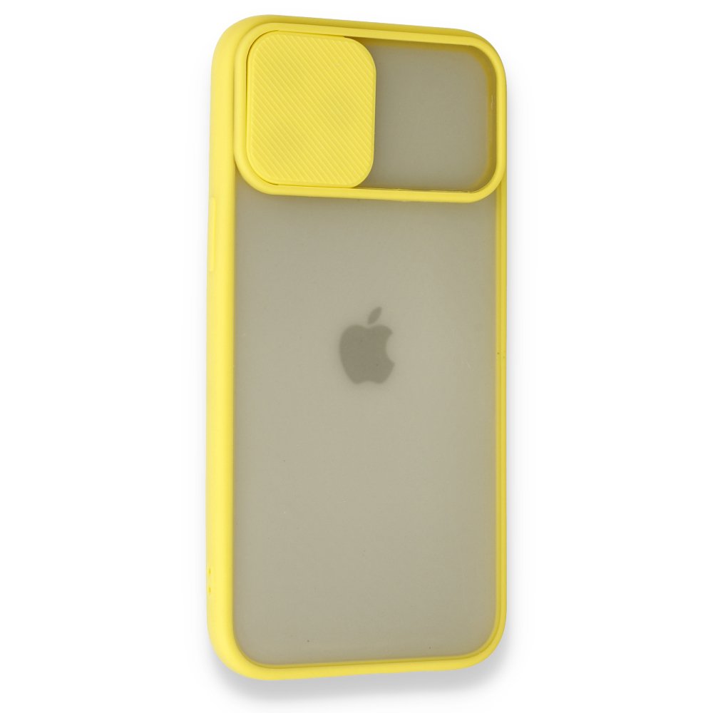  iPhone 12 Pro Max Kılıf Palm Buzlu Kamera Sürgülü Silikon - Sarı