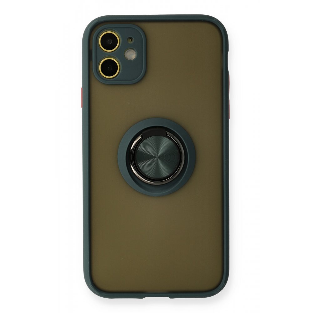 iPhone 11 Kılıf Montreal Yüzüklü Silikon Kapak - Yeşil iPhone 11 Kılıf Montreal Yüzüklü Silikon Kapak - Yeşil