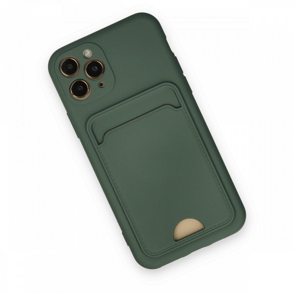  iPhone 11 Pro Kılıf Kelvin Kartvizitli Silikon - Koyu Yeşil