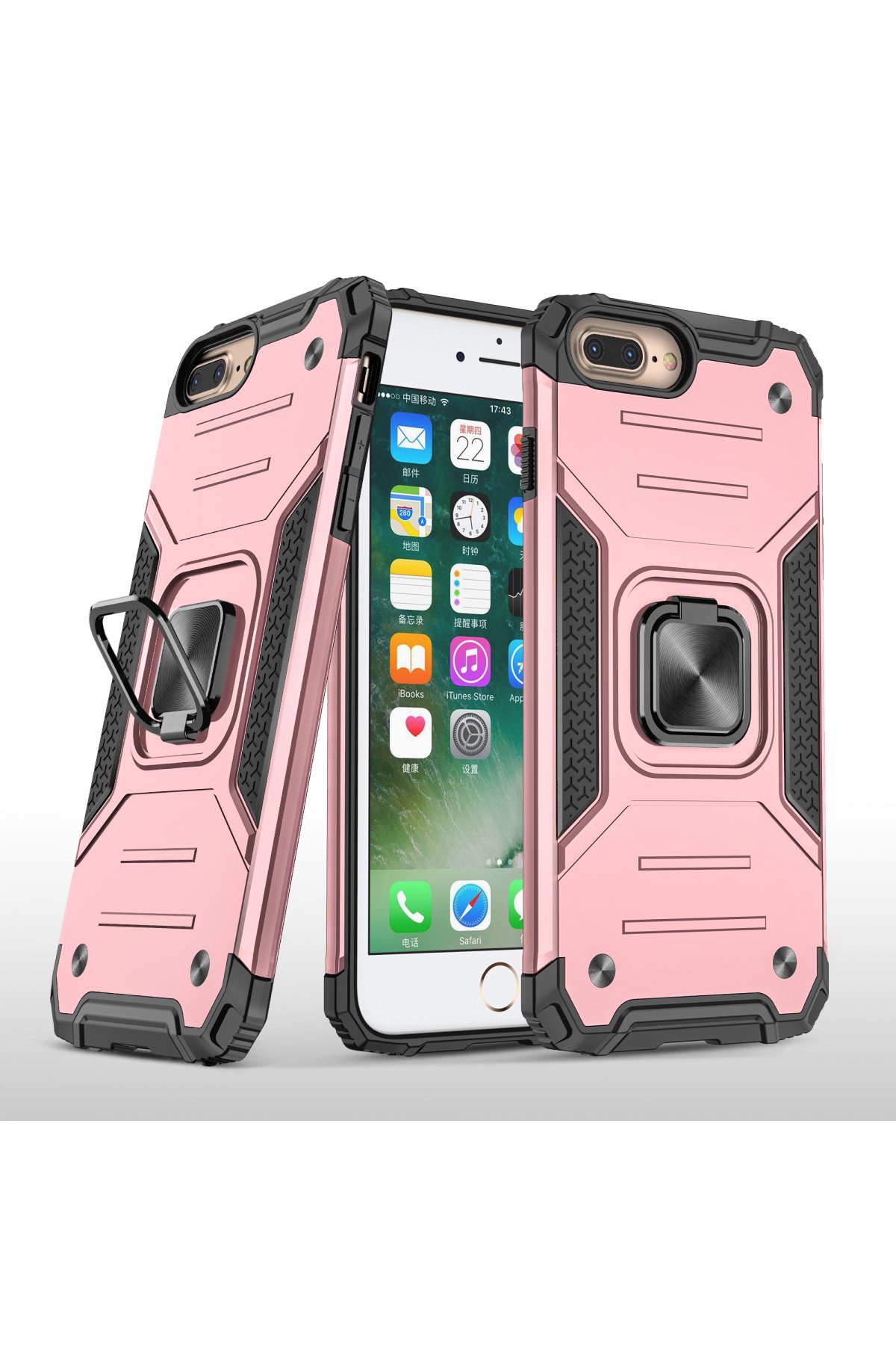 iPhone 8 Plus Kılıf Zegna Yüzüklü Silikon Kapak - Rose