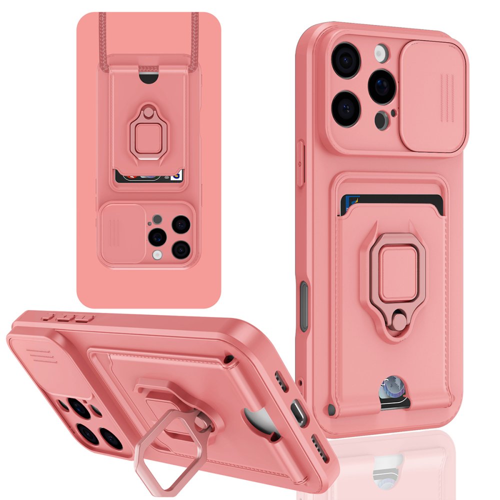  iPhone 16 Pro Kılıf Zuma Kartvizitli Yüzüklü Silikon - Pembe