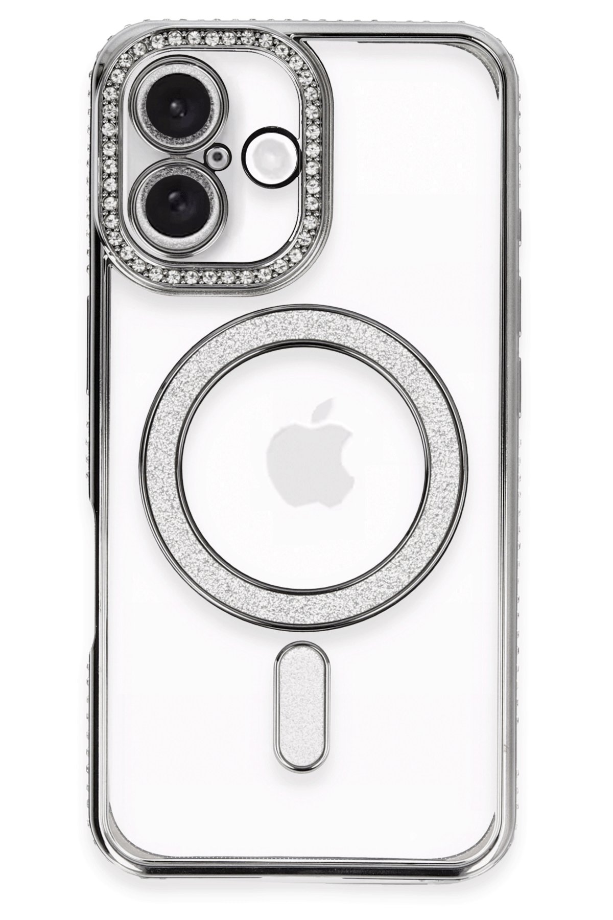  iPhone 16 Plus Kılıf Joke Simli Magneticsafe Kılıf - Gri