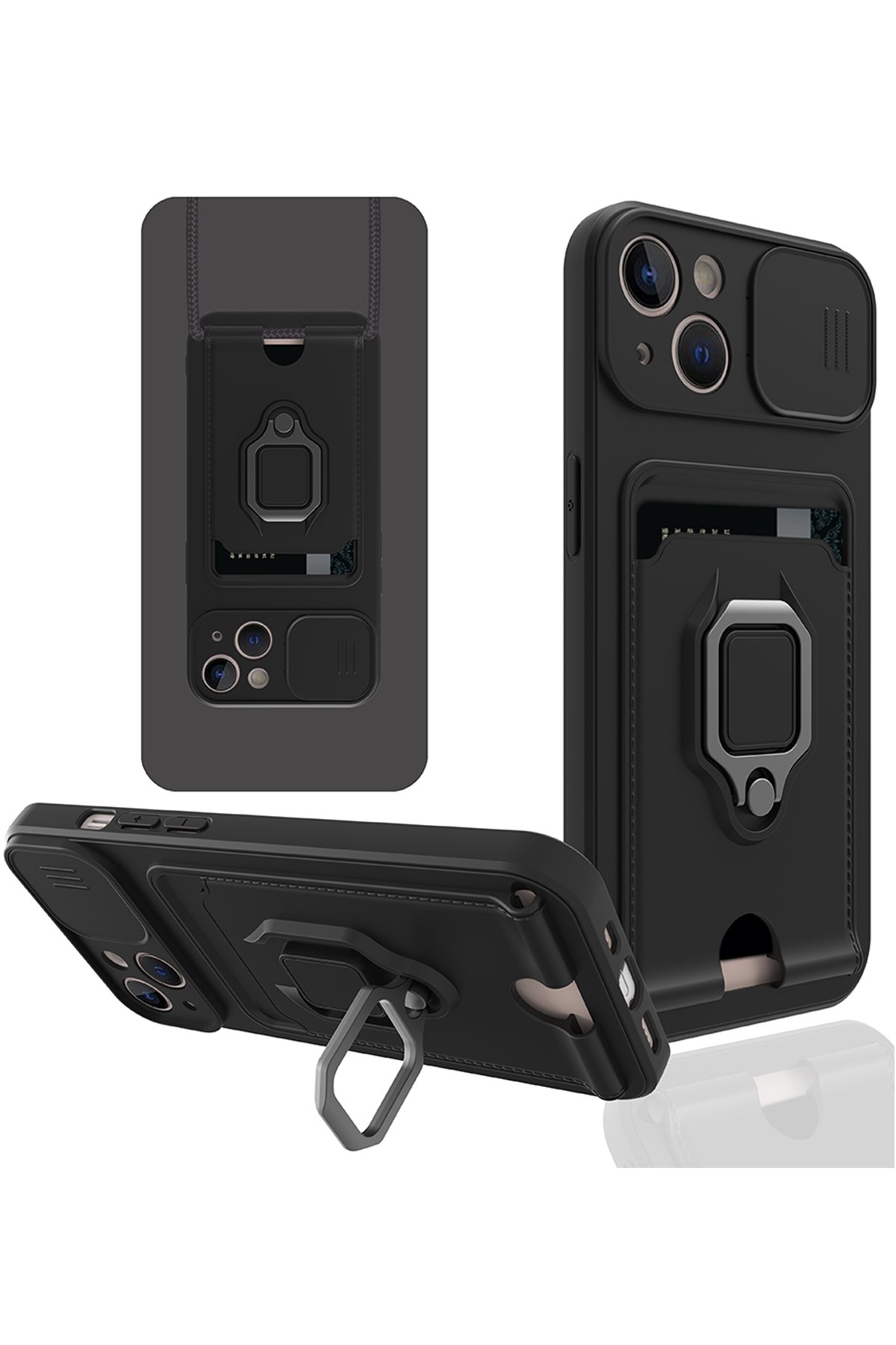  iPhone 14 Plus Kılıf Zuma Kartvizitli Yüzüklü Silikon - Siyah