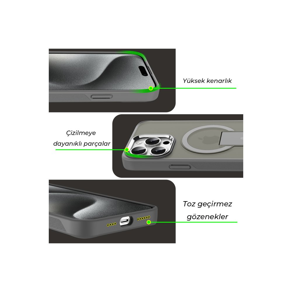  iPhone 12 Tork Magsafe Standlı Kapak - Siyah