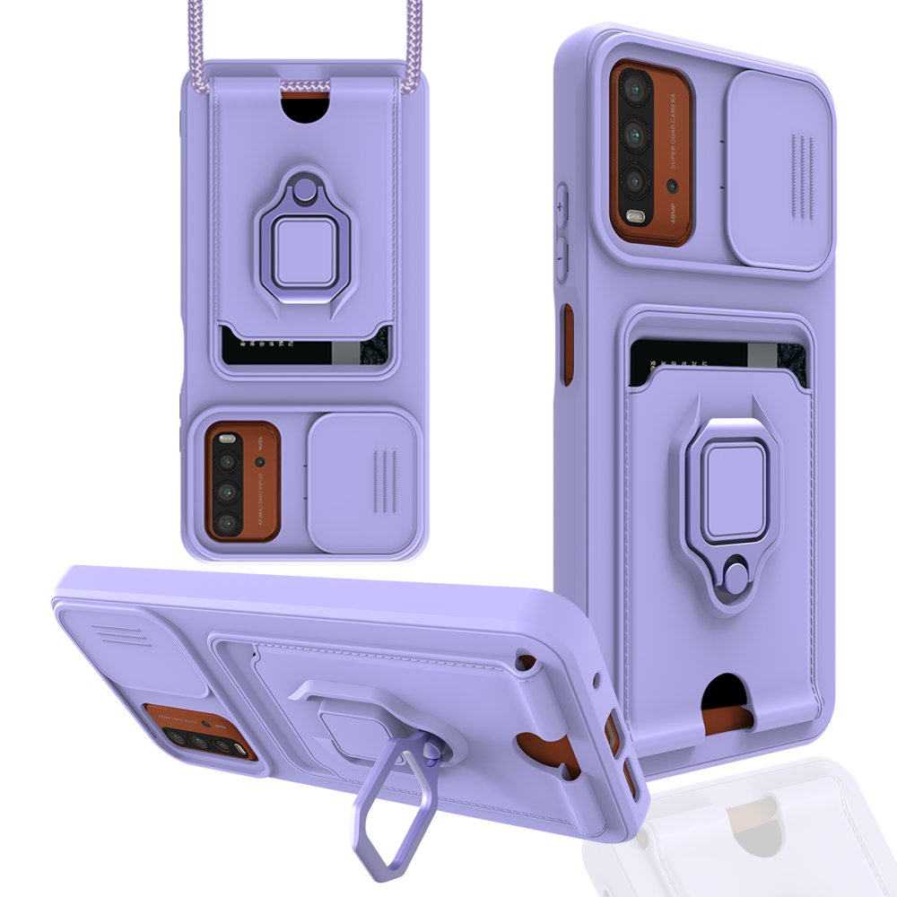  Xiaomi Pocophone M3 Kılıf Zuma Kartvizitli Yüzüklü Silikon - Lila