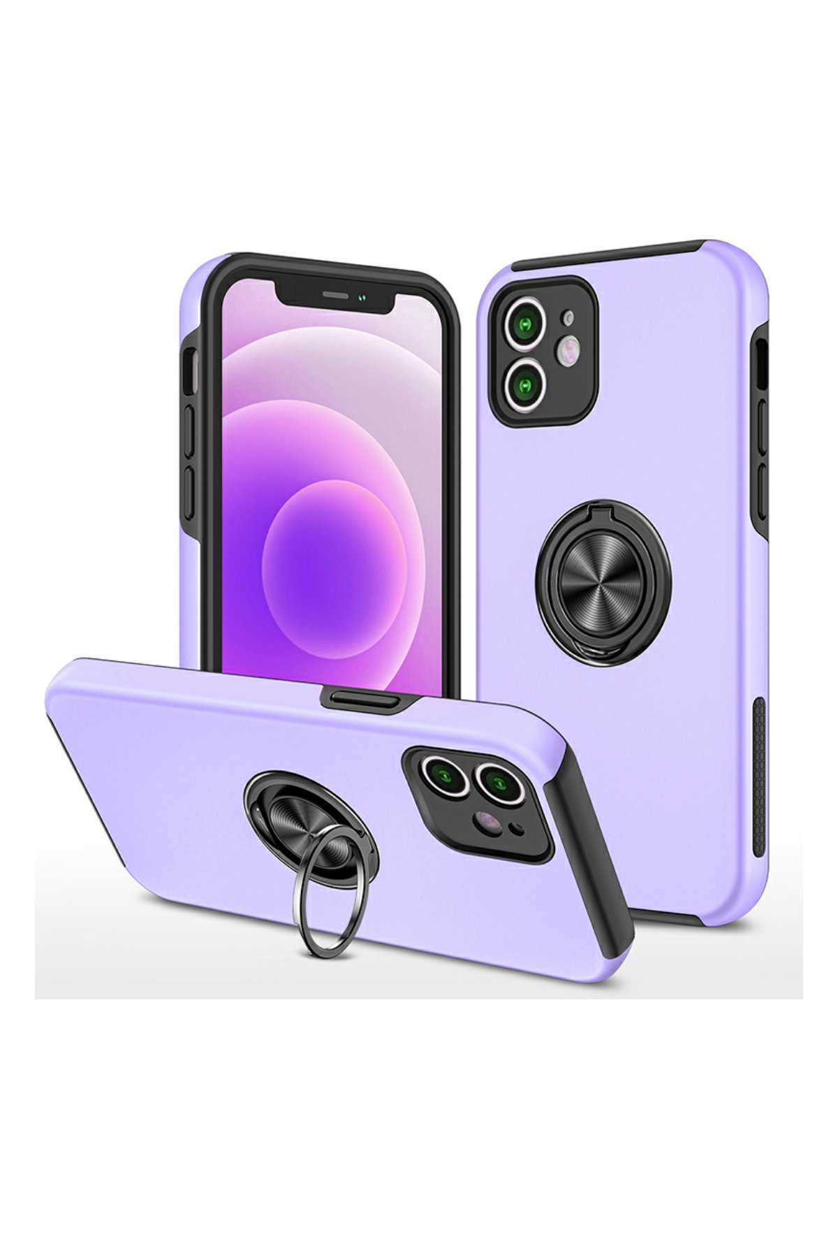 iPhone 12 Mini Kılıf Elit Yüzüklü Kapak - Mor iPhone 12 Mini Kılıf Elit Yüzüklü Kapak - Mor