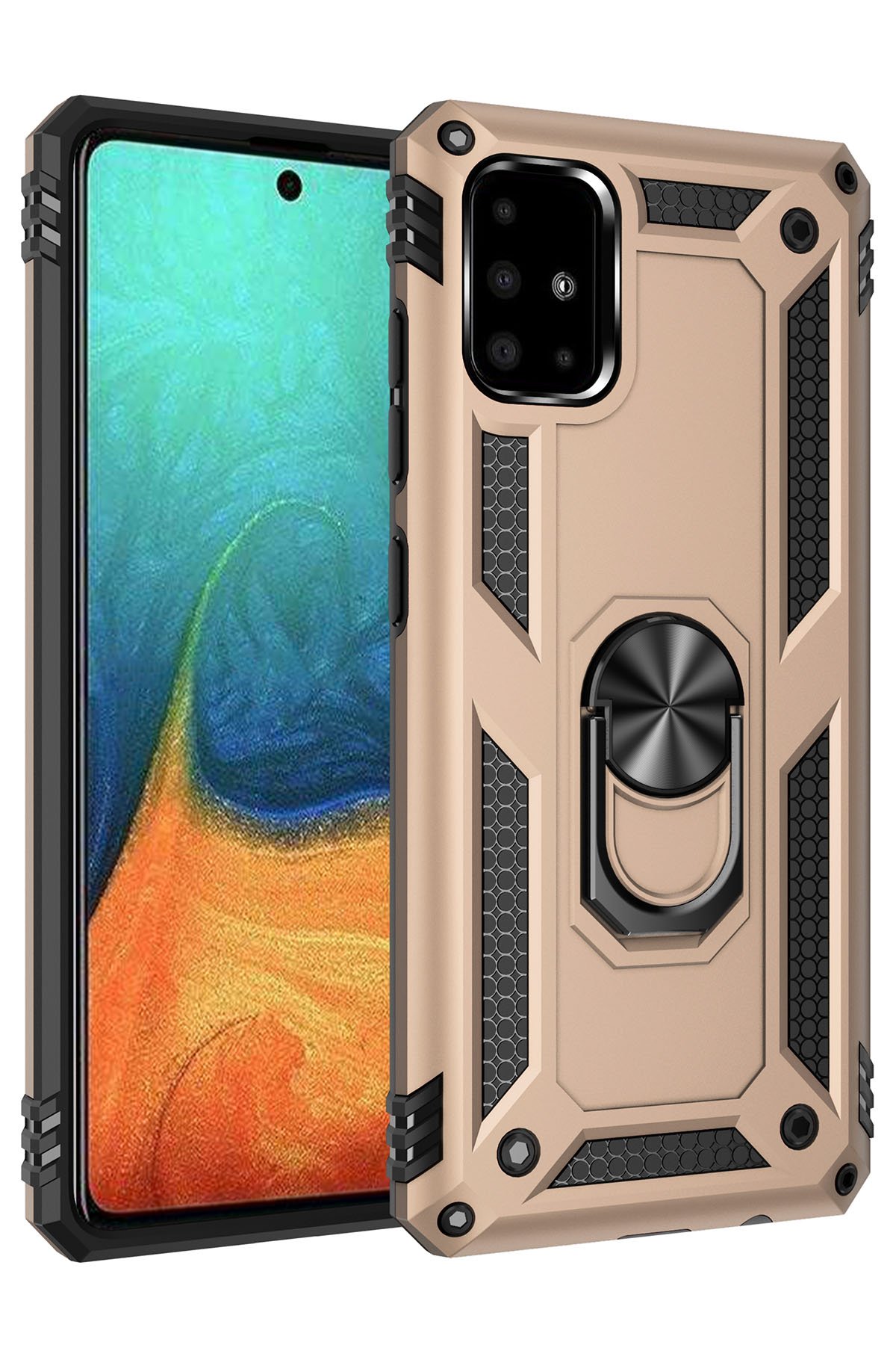  Samsung Galaxy A71 Kılıf Sofya Yüzüklü Silikon Kapak - Gold