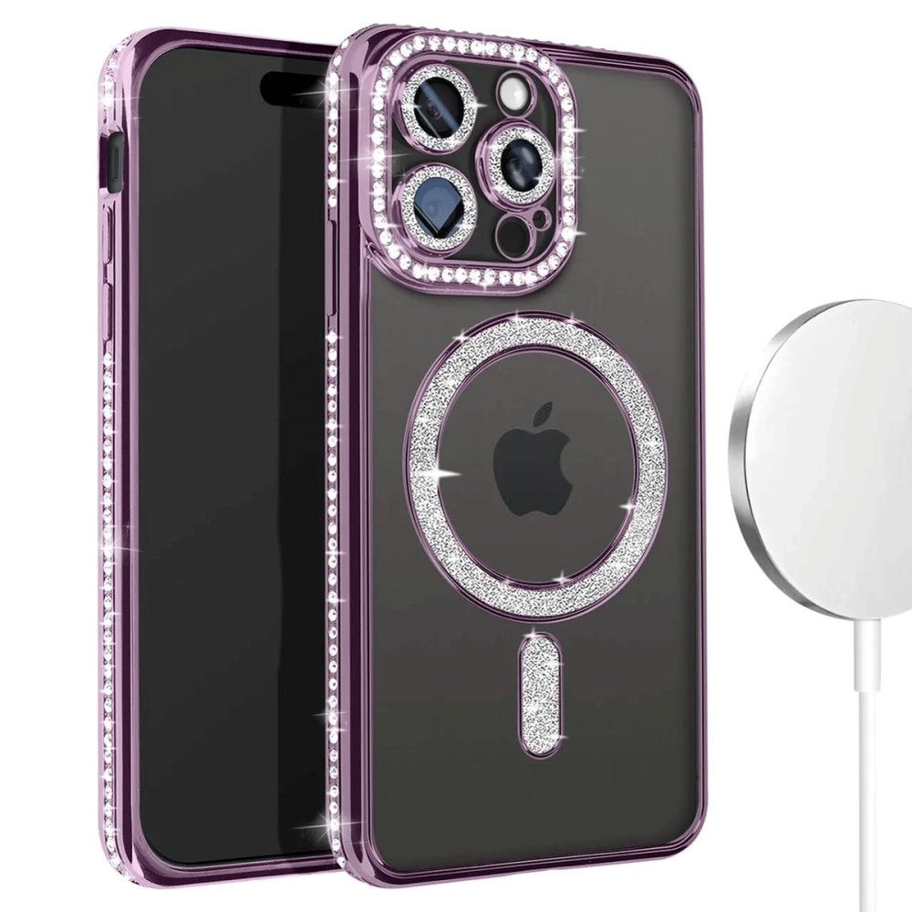  iPhone 14 Pro Kılıf Joke Simli Magneticsafe Kılıf - Derin Mor