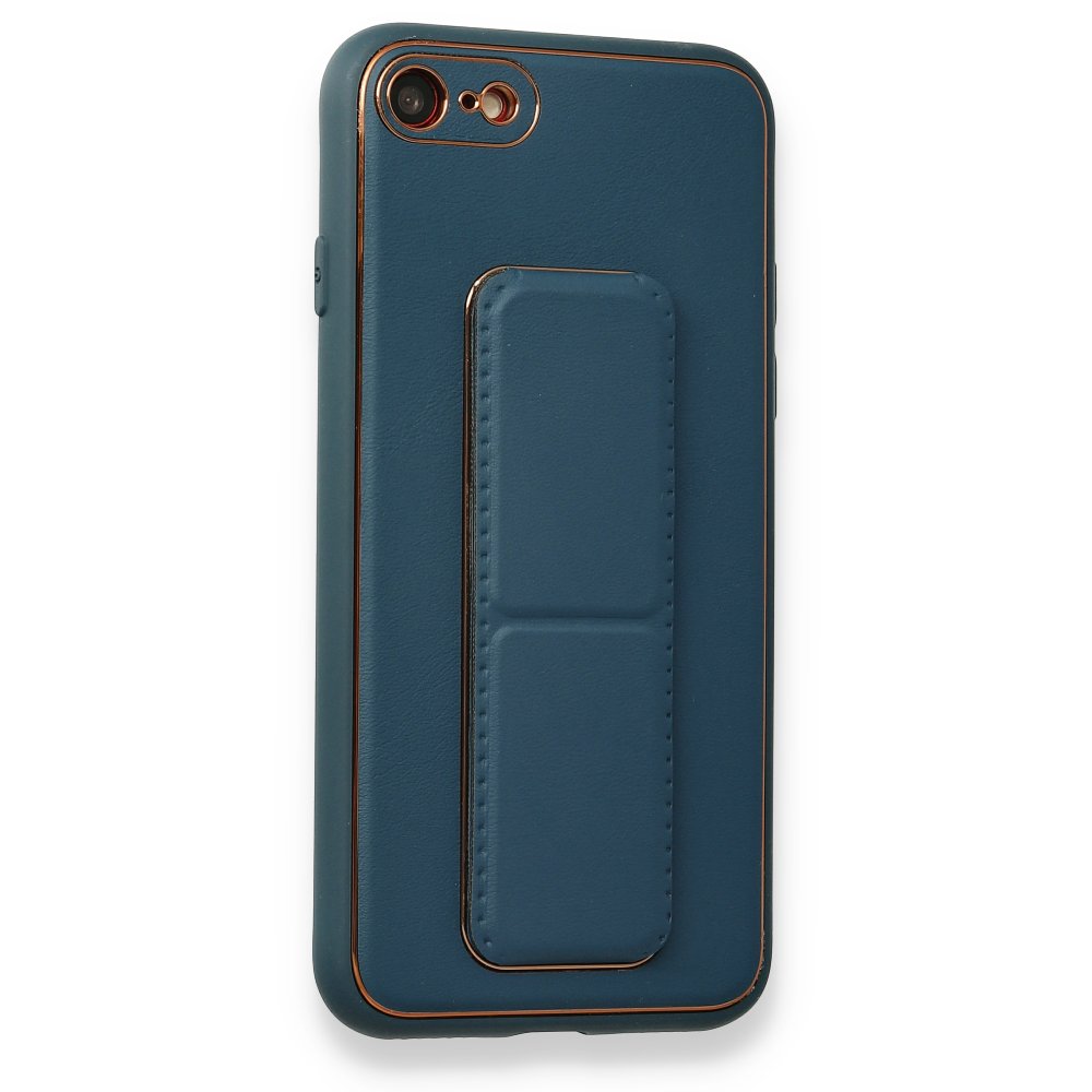  iPhone 7 Kılıf Coco Deri Standlı Kapak - Mavi