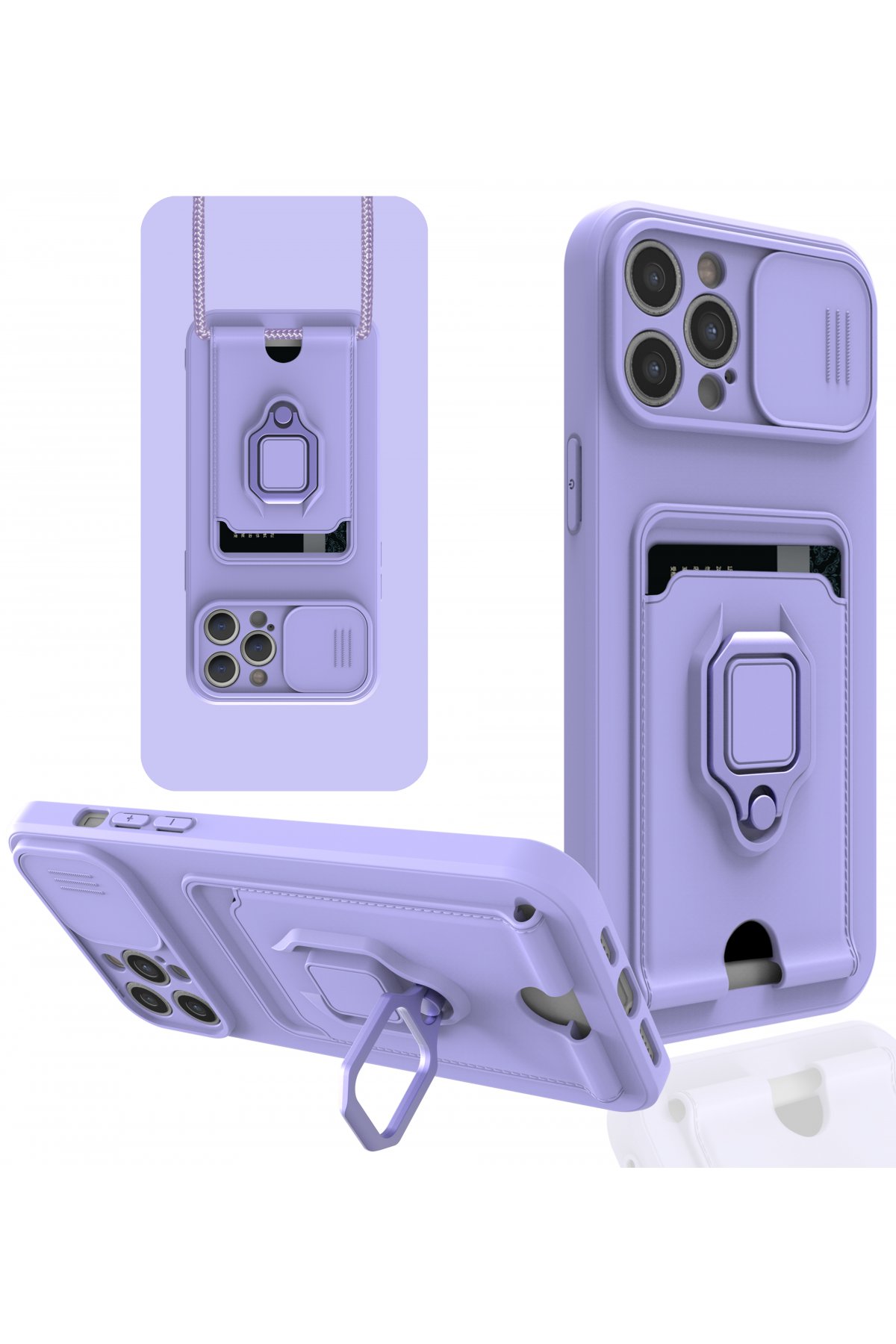  iPhone 12 Pro Max Kılıf Zuma Kartvizitli Yüzüklü Silikon - Lila