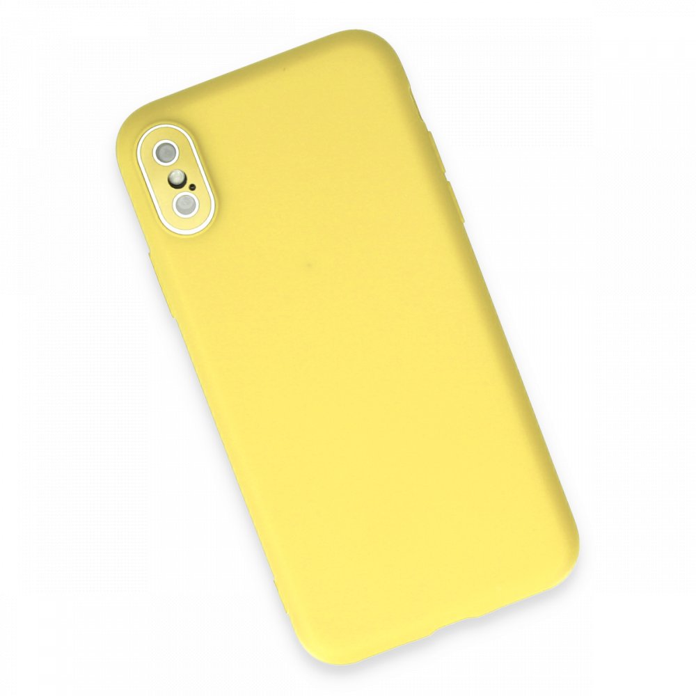iPhone X Kılıf Lansman Glass Kapak - Sarı  iPhone X Kılıf Lansman Glass Kapak - Sarı