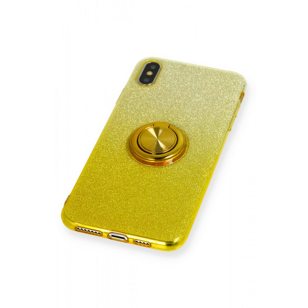 iPhone X Kılıf Simli Yüzüklü Silikon - Sarı  iPhone X Kılıf Simli Yüzüklü Silikon - Sarı